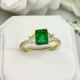 2.4ct Green Emerald Cut Solitaire Accents Engagement Ring 14k Yellow Gold Finish