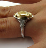 3Ct Marquise Cut Yellow Sapphire Vintage Solitaire Ring 14K Dual Tone Gold Over