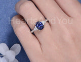 2.3ct Oval Cut Simulated Sapphire Solitaire Accents Ring 14k White Gold Plated