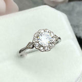 1.5ct Engagement Ring Round Cut Diamond Vintage Inspired Halo 14k WhiteGold Over