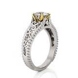 1ct Round Cut VVS1 Diamond Engagement Ring 14k WhiteGold Finish Vintage Milgrain