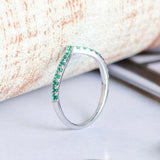 0.9ct Round Cut Green Emerald Wedding Band Curved V Shape 14k White Gold Finish