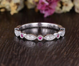0.3ct Round Cut Simulated Ruby Half Eternity Wedding Band 14k White Gold Plated