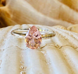 1ct Pear Cut Simulated Peach Morganite Solitaire Ring 14k White Gold Plated