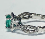 3.5ct Engagement Ring Green Cushion Cut Halo Split Shank 14k White Gold Finish