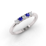 2.5ct Round Cut Blue Sapphire Engagement Ring 14k White Gold Finish Five Stone
