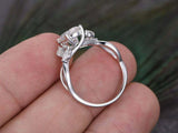 1.2ct Round Cut Diamond Engagement Ring Floral Leaf Design 14k White Gold Finish