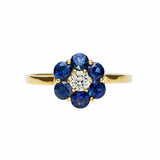 2ct Round Cut Blue Sapphire Engagement Ring Floral Halo 14k Yellow Gold Finish