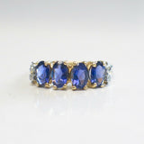 2ct Oval Cut Blue Sapphire 4 Stone Unique Engagement Ring 14k Yellow Gold Finish