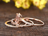 2ct Emerald Cut Morganite Trio Bridal Set Engagement Ring 14k Rose Gold Finish
