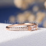 1ct Baguette Cut Simulated Morganite Round Accents Ring 14k Rose Gold Plated