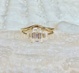 2.3ct Emerald Cut Simulated Diamond Three Stone Ring 14k White Gold Plated