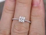 0.5ct Princess Cut VVS1D Diamond Solitaire Engagement Ring 14k White Gold Finish