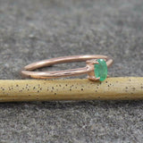 0.5ct Engagement Ring Oval Cut Green Emerald Minimalist 14k Rose Gold Finish