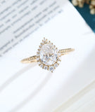 0.5ct Pear Cut Simulated Diamond Halo Engagement Ring 14k Yellow Gold Plated