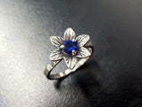 1ct Engagement Ring Round Cut Blue Sapphire Flower Solitaire 14k White Gold Over