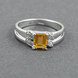 1.5ct Engagement Ring Emerald Cut Yellow Citrine Split Shank 14k White Gold Over