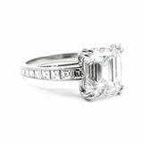 4Ct Emerald Diamond Engagement Ring 14K White Gold Over Asscher Cut Band Stones