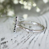 3Ct Oval Cut Diamond Black Halo Floral Engagement Ring 14K White Gold Finish