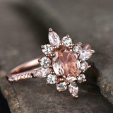 1.7ct Oval Cut Peach Morganite Fancy Floral Engagement Ring 14k Rose Gold Finish
