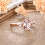 1ct Oval Cut Simulated Morganite Trilogy Engagement Ring 14k Rose Gold Plated
