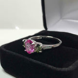 2.2ct Engagement Ring Oval Cut Pink Sapphire Three Stone 14k White Gold Finish