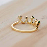 1ct Round Cut Green Emerald Engagement Ring Crown Tiara 14k Yellow Gold Finish