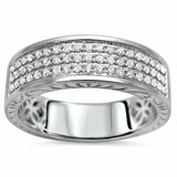 2Ct Round Diamond Half Eternity Vintage 3 Row Wedding Band 14K White Gold Finish