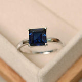 2.3ct Engagement Ring Asscher Cut Blue Sapphire Solitaire 14k White Gold Finish