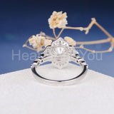 2.1ct Round Cut Moissanite Floral Milgrain Halo Women Ring 14k White Gold Plated