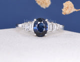 2.4ct Oval Cut Simulated Sapphire Solitaire Accents Ring 14k White Gold Plated