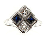 2ct Princess Blue Sapphire Engagement Ring Antique Vintage 14k White Gold Finish