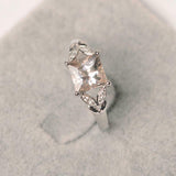 1.6ct Princess Cut Morganite Engagement Ring Leaf Accent 14k White Gold Finish