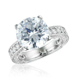 4Ct Round Cut Diamond Vintage Solitaire with Accents Ring 18K White Gold Finish