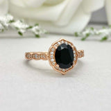 2.2ct Engagement Ring Oval Cut Black Diamond Halo Design 14k Rose Gold Finish