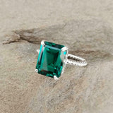 2ct Engagement Ring Green Emerald Cut Braided Solitaire 14k White Gold Finish