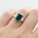 3ct Green Emerald Cut Engagement Ring Diamond Accents Trilogy 14k WhiteGold Over