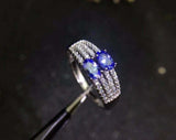 2.4ct Oval Cut Blue Tanzanite Split Wedding Band Ring 14k White Gold Finish
