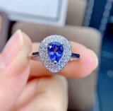 2.2ct Engagement Ring Pear Cut Tanzanite Dual Halo Cluster 14k White Gold Finish