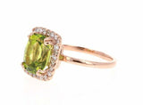 3ct Elongated Cushion Cut Green Peridot Engagement Ring Halo 14k RoseGold Finish