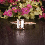 1.2ct Emerald Cut Morganite Accents Solitaire Engagement Ring 14k Rose Gold Over