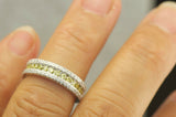 5Ct Round Cut Yellow Sapphire Diamond Three Row Wedding Band 14K White Gold Over