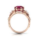 2.4ct Round Cut Pink Ruby Engagement Ring Floral Cocktail 14k Rose Gold Finish
