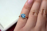 2.25ct Engagement Ring Round Cut Blue Topaz Flower 14k Yellow Gold Finish