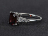 2.4ct Cushion Cut Red Garnet Milgrain Solitaire Accent Ring 14k White Gold Over
