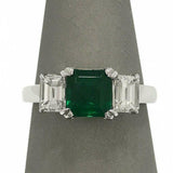 2.5ct Asscher Cut Emerald Diamond Trilogy Engagement Ring 14K White Gold Finish