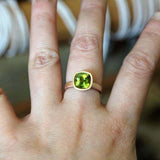 1ct Cushion Green Peridot Engagement Ring Bezel Set Solitaire 14k Rose Gold Over