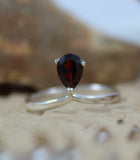 0.6ct Engagement Ring Pear Cut Red Garnet Solitaire Women 14k White Gold Finish