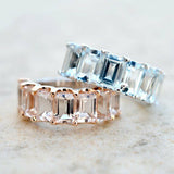3ct Emerald Cut Morganite Aquamarine Half Eternity Wedding Ring 14k Gold Finish