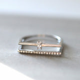 0.2ct Baguette Cut Morganite Petite Dual Bar Design Ring 14k White Gold Finish